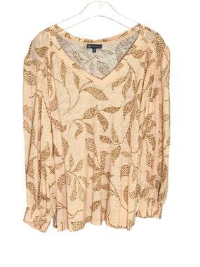 Democracy 3X Sienna Leaf Print Peasant Top NWT Light Peach